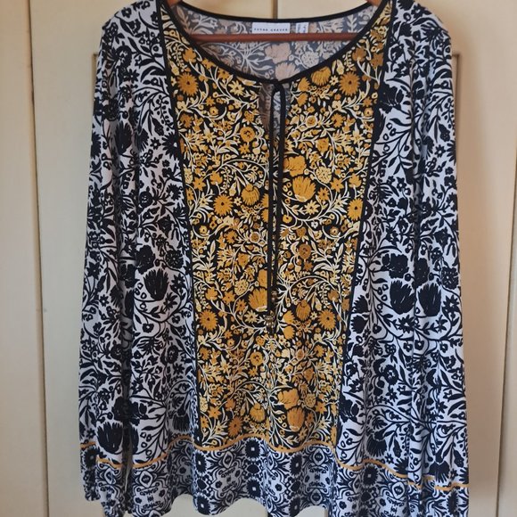 Susan Graver Tops - Susan Graver women's tie neck floral print long sleeve top Sz L